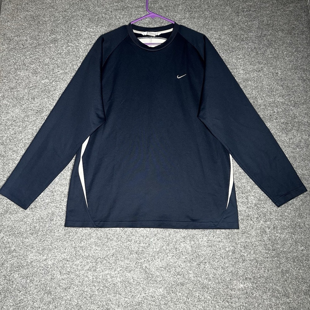 Nike Y2k Long Sleeve Performance Pullover Shirt Mens Size Xl‎ Navy Blue Dri Fit